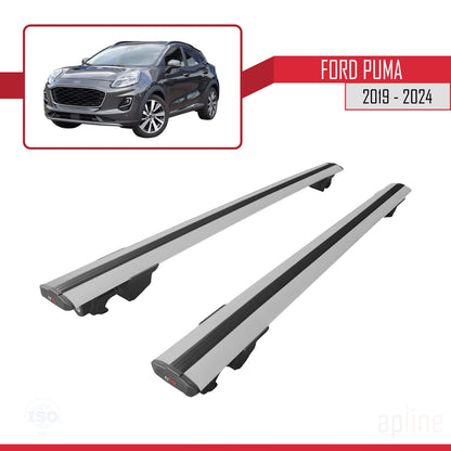 Compatible avec Ford Puma 2019-2024 HOOK Model Barres de Toit Railing Porte-Bagages de Voiture Gris Aluminium 2 Barres