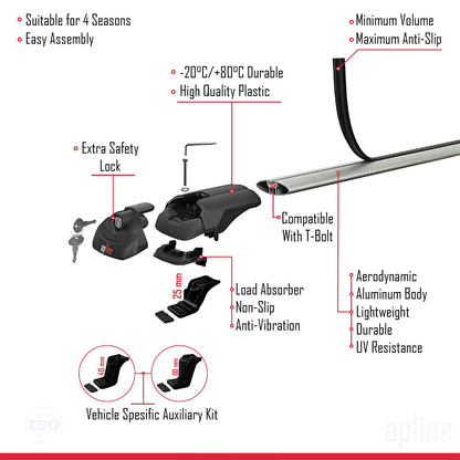 Compatible avec Fiat Freemont 2011-2015 ACE-1 Barres de Toit Railing Porte-Bagages de Voiture Gris Aluminium 2 Barres