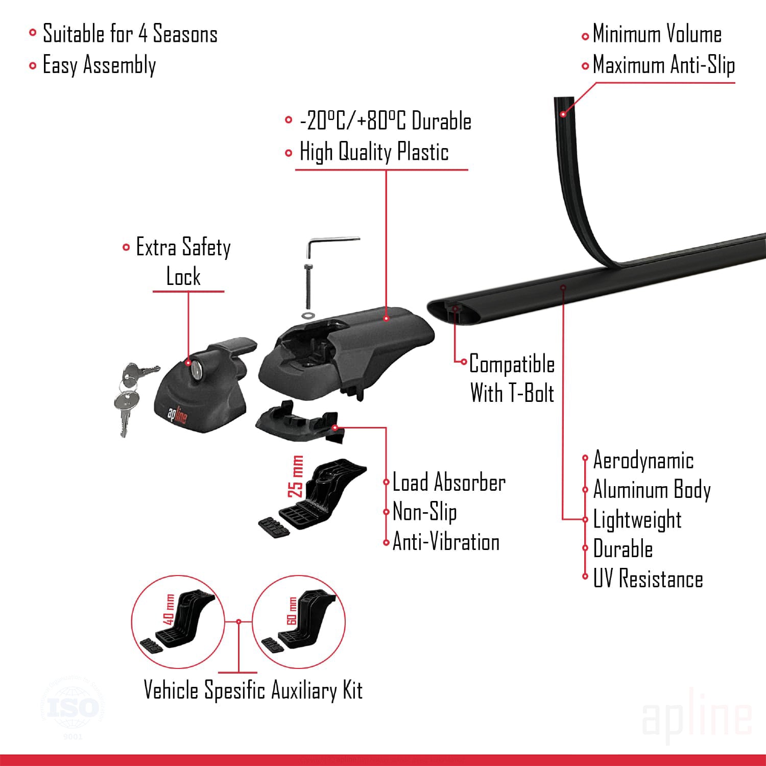 Compatible avec Lexus LX 570 2008-2015 ACE-1 Barres de Toit Railing Porte-Bagages de Voiture Noir Aluminium 3 Barres