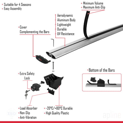 Compatible with Lexus LX 3 (J200) 2016-2021 HOOK Model Car Roof Rack Cross Bar Grey Aluminium 2 Bars