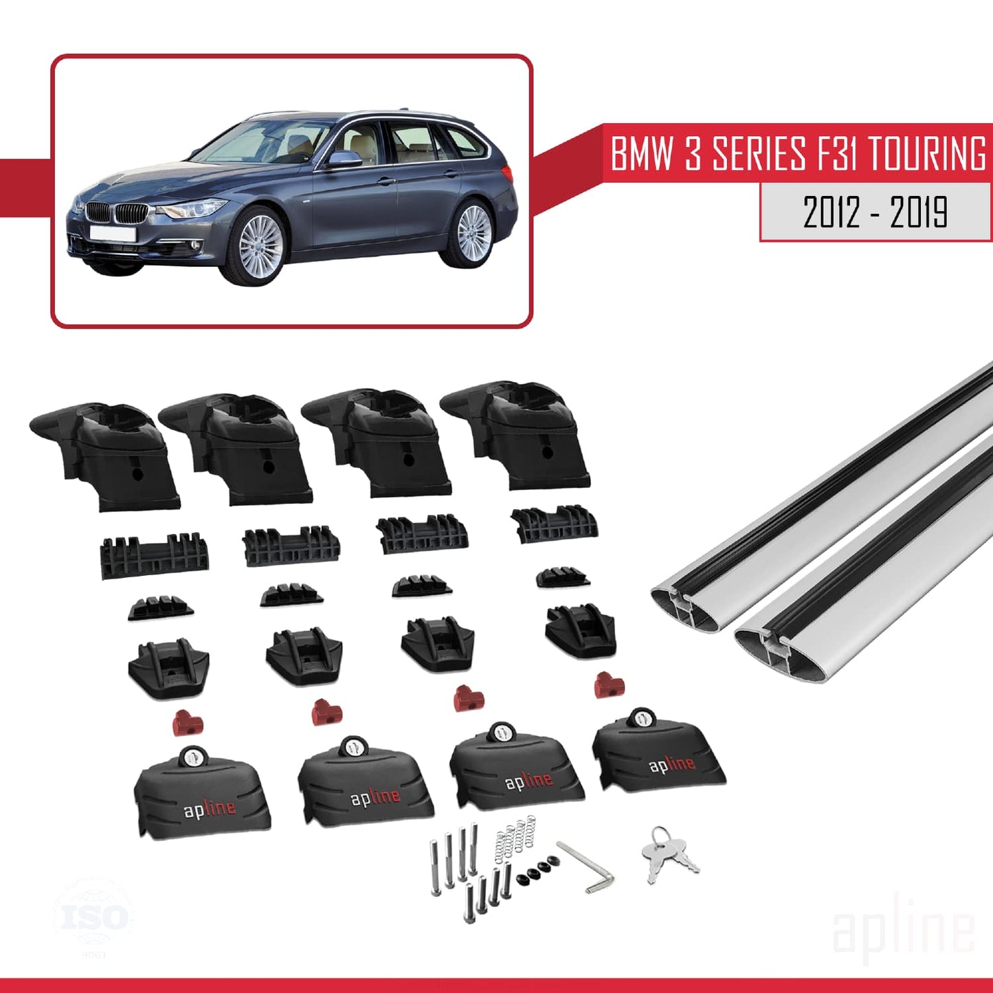 Compatible avec BMW Série 3 (F31) Touring 2012-2019 ACE-2 Barres de Toit Railing Porte-Bagages de Voiture Gris Aluminium 2 Barres