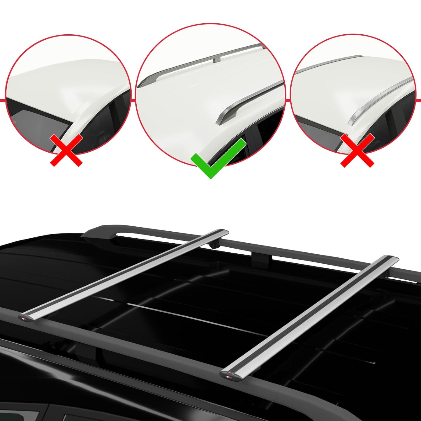Compatible with Ssangyong Korando 3 (C200) 2010-2019 BASIC Model Car Roof Rack Cross Bar Grey Aluminium 2 Bars