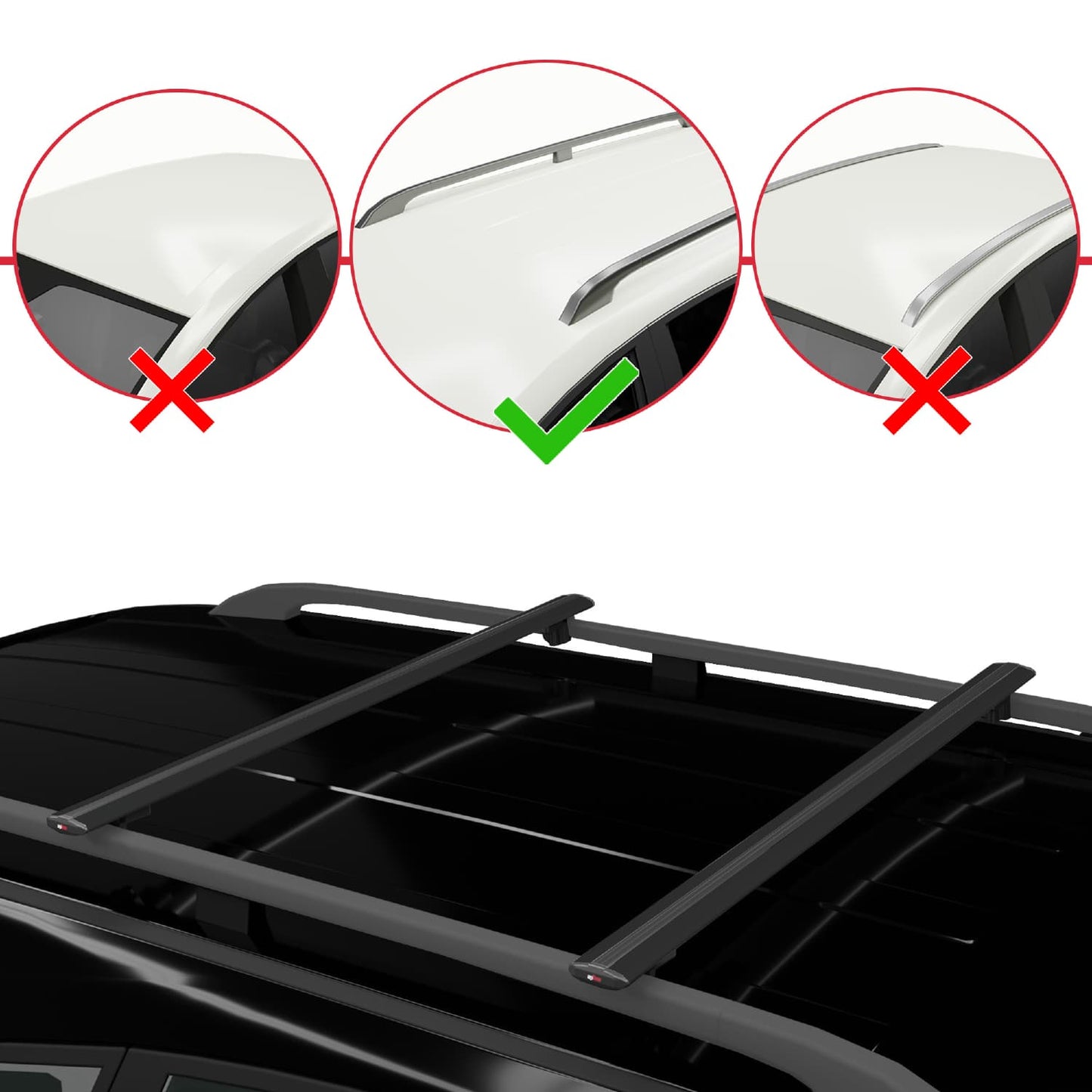 BASIC Model Dakdrager bagagedrager compatibel met Kia Sportage 2 (JE) 2004-2009 Spoorstaven Zwart Aluminium 2 Staven
