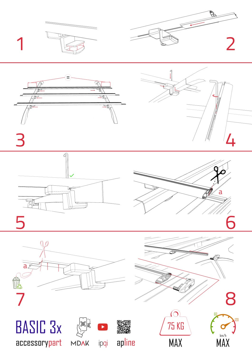 Compatible avec Daihatsu Terios (J100) 1997-2005 BASIC Model Barres de Toit Railing Porte-Bagages de Voiture Gris Aluminium 3 Barres