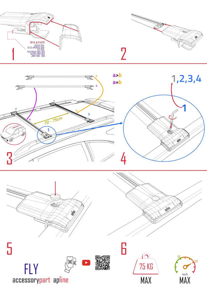 FLY Model Dakdrager bagagedrager compatibel met Mitsubishi Airtrek 2001-2008 Spoorstaven Grijs Aluminium 2 Staven