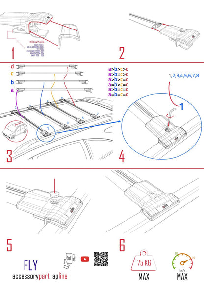 FLY Model Dakdrager bagagedrager compatibel met Mercedes Vaneo (W414) 2002-2005 Spoorstaven Grijs Aluminium 4 Staven