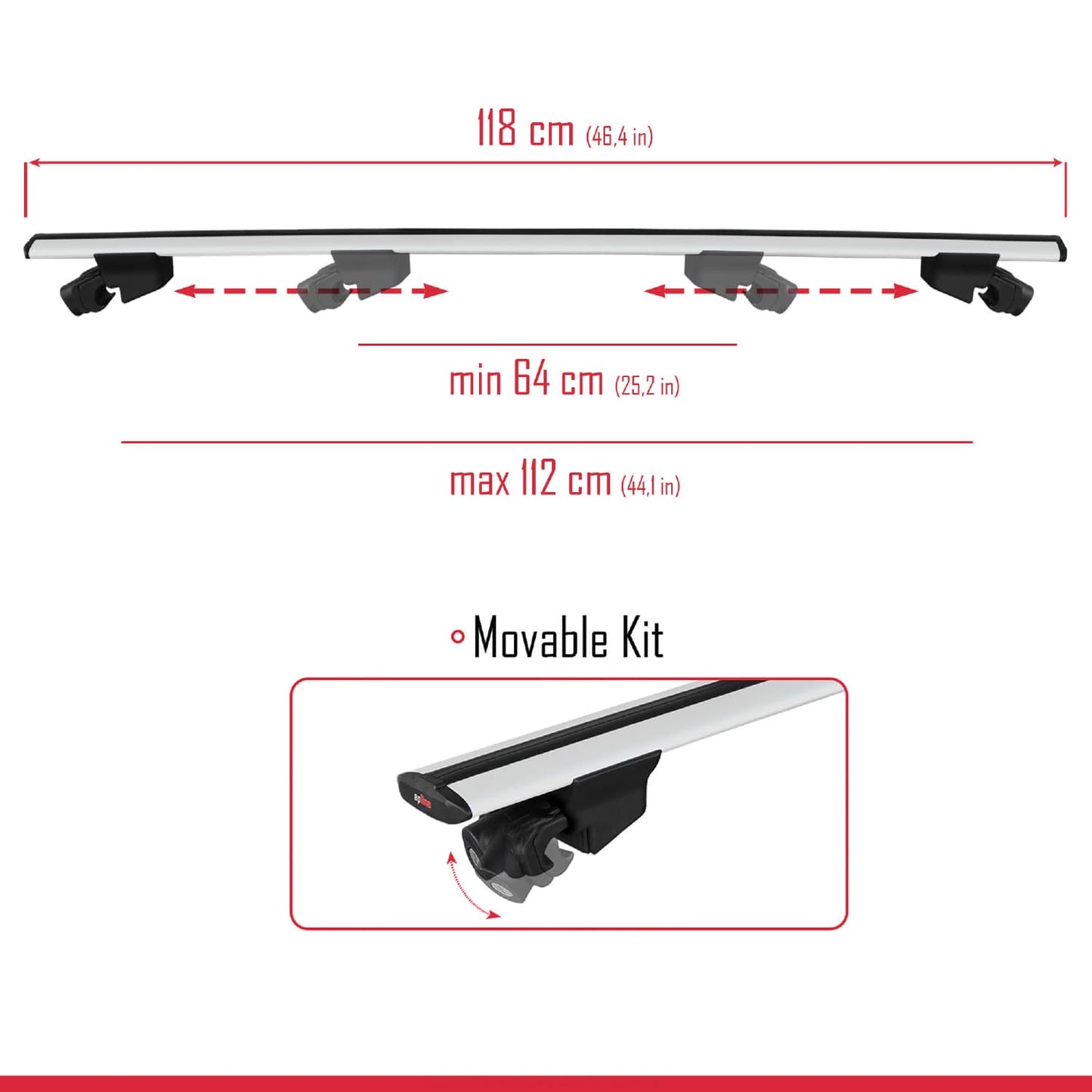 HOOK Model Dakdrager bagagedrager compatibel met Jaguar F-Pace (X761) 2016-2025 Spoorstaven Grijs Aluminium 2 Staven