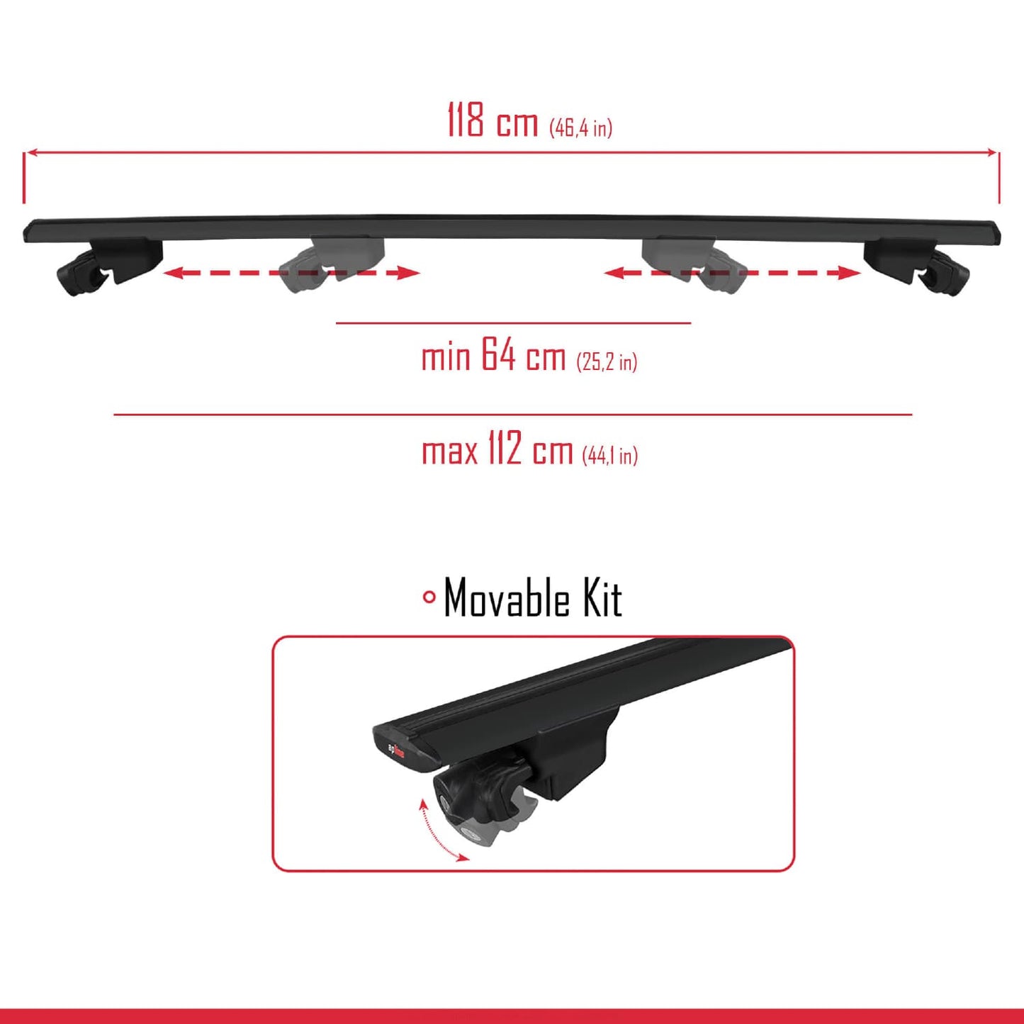 Compatible with Ford Transit/Tourneo Courier Post-Facelift 2018-2022 HOOK Model Car Roof Rack Cross Bar Black Aluminium 2 Bars