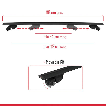 Compatible with Ford Transit/Tourneo Courier Post-Facelift 2018-2022 HOOK Model Car Roof Rack Cross Bar Black Aluminium 2 Bars