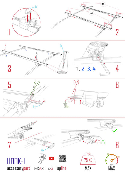 Compatible avec Volkswagen ID.4 2020-2025 HOOK Model Barres de Toit Railing Porte-Bagages de Voiture Noir Aluminium 2 Barres