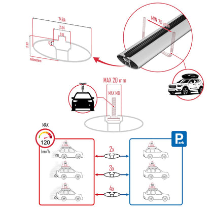 Compatible avec Hyundai Inster 2025-2026 ACE-1 Barres de Toit Railing Porte-Bagages de Voiture Gris Aluminium 3 Barres