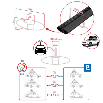 BASIC Model Dakdrager bagagedrager compatibel met Kia Sportage 2 (JE) 2004-2009 Spoorstaven Zwart Aluminium 2 Staven